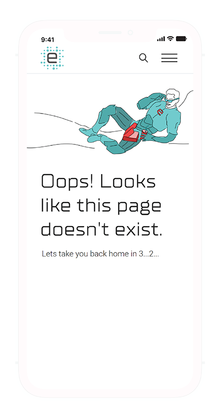 The Error 404 page on mobile with a message reading that the page the user is looking for does not exist